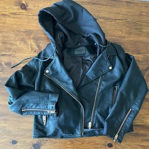 BlankNYC faux leather Moro jacket with removable hood